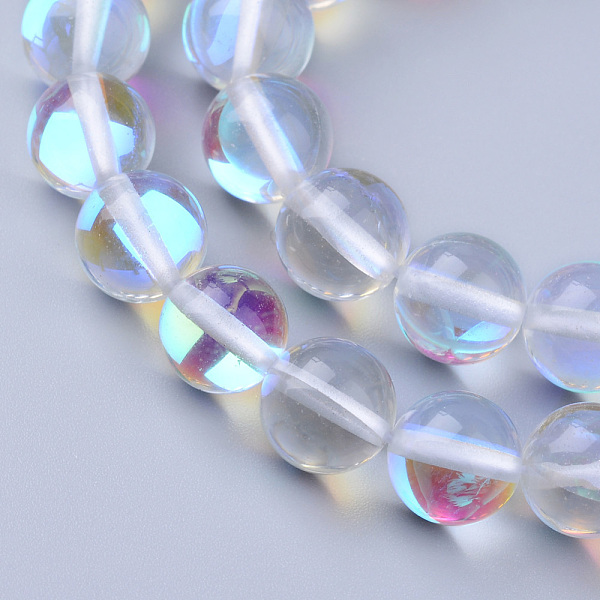 

PandaHall Synthetic Moonstone Beads Strands, Holographic Beads, Dyed, Round, Clear, 12mm, Hole: 1mm, about 30~32pcs/strand, 14~15 inch...