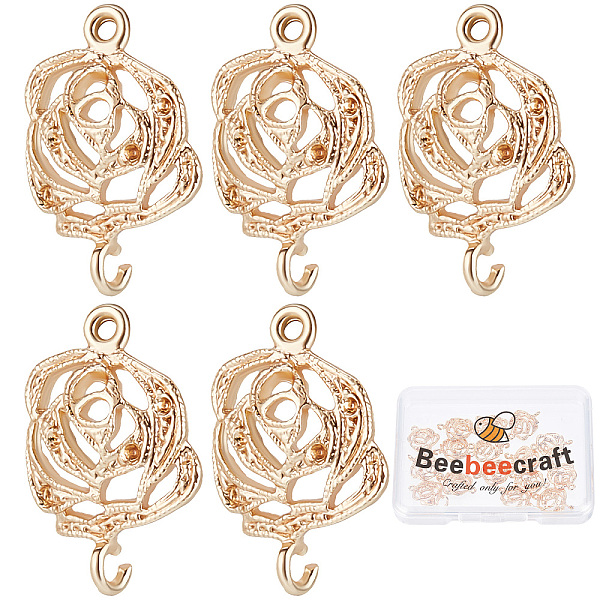 

PandaHall Beebeecraft 20Pcs/Box Flower Connector Charm 18K Gold Plated Brass Hollow Rose Flower Links for Valentine s Day Mother's Day...