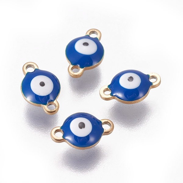 

PandaHall Ion Plating(IP) 304 Stainless Steel Enamel Links connectors, Flat Round with Evil Eye, Golden, Marine Blue, 9.5x6x3.5mm, Hole...