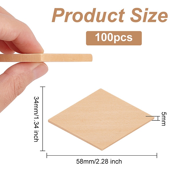 

PandaHall OLYCRAFT 50PCS Unfinished Wood Rhombus Natural Unpainted Wood Rhombus Cutout Shape Wood Rhombus Slices Embellishments Ornaments..., Orange