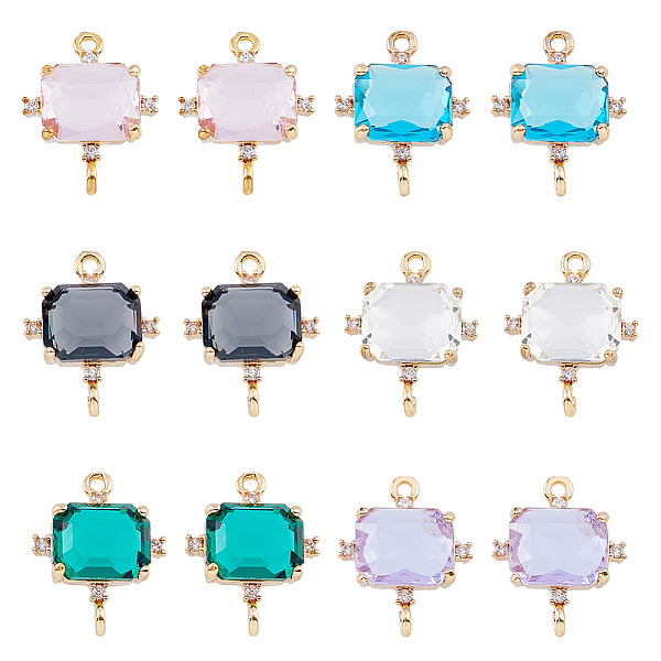 

PandaHall FIBLOOM 12Pcs 6 Colors Glass Connector Charm Transparent Glass Links Connectors Cuboid Faceted Charms Double Loops Charm Links..., Multicolor
