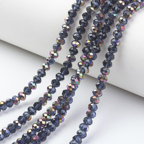 

PandaHall Electroplate Transparent Glass Beads Strands, Half Rose Gold Plated, Faceted, Rondelle, Prussian Blue, 6x5mm, Hole: 1mm, about...