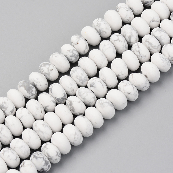 

PandaHall Natural Howlite Beads Strands, Frosted, Rondelle, 8x5~6mm, Hole: 1mm, about 68~69pcs/strand, 14.56 inch(37~38cm) Howlite Rondelle