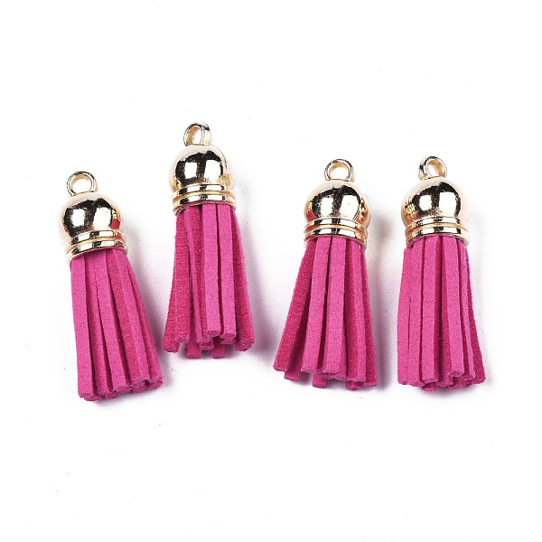 

PandaHall Faux Suede Tassel Pendant Decorations, with CCB Plastic Cord Ends, Light Gold, Camellia, 33~35x10mm, Hole: 2.5mm Faux Suede Pink
