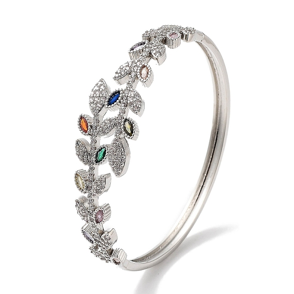 

PandaHall Leaf Brass Micro Pave Clear Cubic Zirconia Hinged Bangles, Colorful Glass Bangles for Women, Platinum, Inner Diameter: 2-3/8 inch...