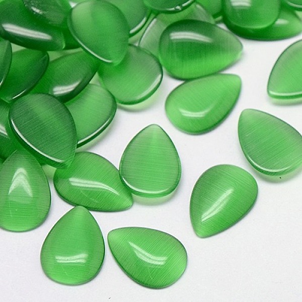 

PandaHall Cat Eye Cabochons, teardrop, Medium Sea Green, 25x18x4mm Glass Teardrop