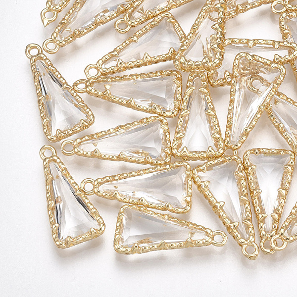 

PandaHall Glass Pendants, with Brass Findings, Faceted, Triangle, Golden, Clear, 21x10x4mm, Hole: 1.4mm Brass+Glass Triangle Clear