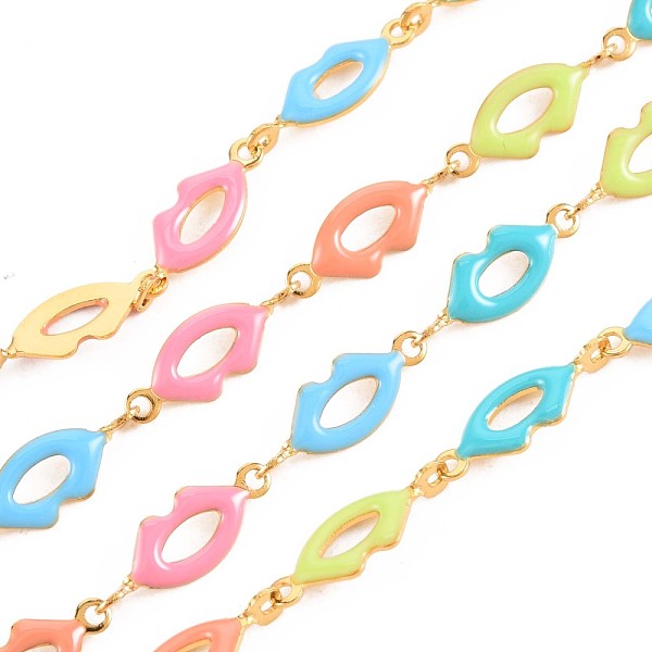 

PandaHall 304 Stainless Steel Lip Shape Link Chains, with Enamel, Real 18K Gold Plated, Soldered, Colorful, 13.5x5x1mm, about 3.28 Feet...
