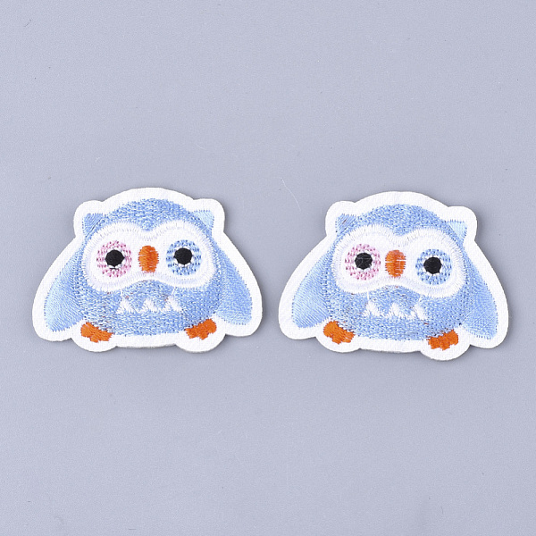 PandaHall Computerized Embroidery Cloth Iron On Patches, Costume Accessories, Appliques, Owl, Cornflower Blue, 37x48x2mm Cloth Owl Blue