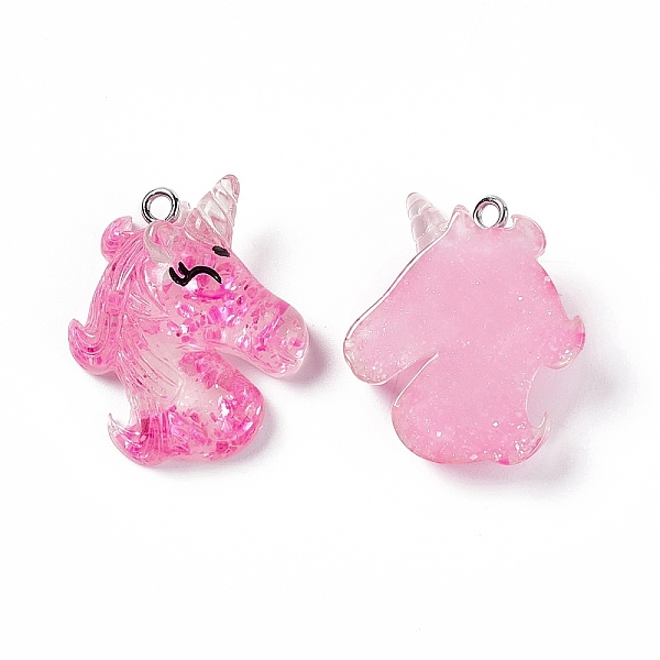 

PandaHall Translucent Resin Pendants, Glitter Unicorn Charms, with Platinum Tone Iron Loops, Mixed Color, 28x23x8mm, Hole: 2mm Iron+Resin..., Multicolor