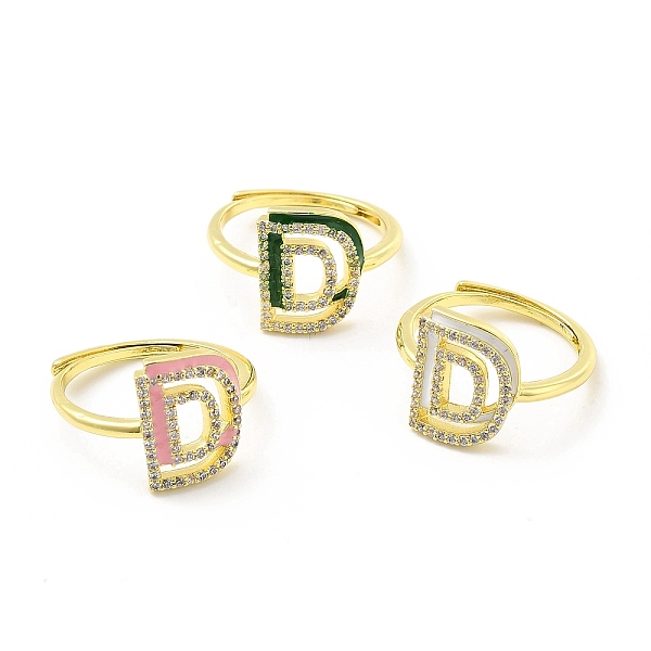 

PandaHall Mixed Color Enamel Initial Letter Adjustable Ring with Clear Cubic Zirconia, Real 18K Gold Plated Brass Jewelry for Women, Cadmium..., Multicolor