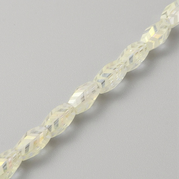 

PandaHall Transparent Electroplate Glass Beads, Faceted Oval with Arrows Pattern, Light Yellow, 10x6mm, Hole: 1.2mm Glass Oval
