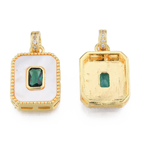

PandaHall Brass Micro Pave Clear Cubic Zirconia Pendants, with Shell and Glass, Real 18K Gold Plated, Nickel Free, Rectangle, Green...