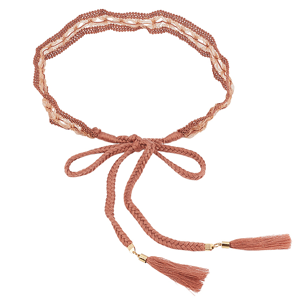 1 ceinture ventrale en coton et lin avec pompon en dentelle florale