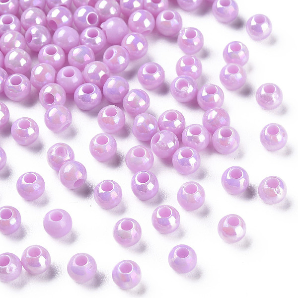 

PandaHall Opaque Acrylic Beads, AB Color, Round, Plum, 4x3.5mm, Hole: 1.6mm, about 15000pcs/500g Acrylic Round Purple