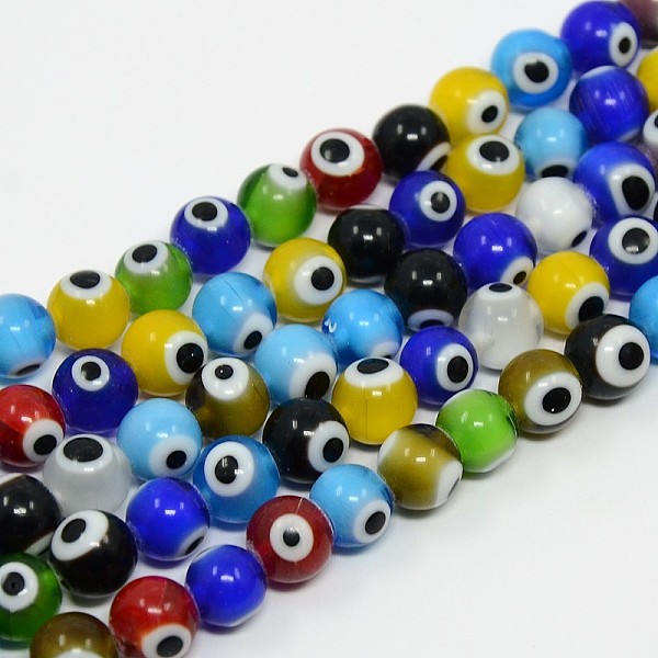 

PandaHall Handmade Italianate Lampwork Beads Strands, Evil Eye Style, Round, Mixed Color, about 12mm in diameter, hole: 2mm, about..., Multicolor