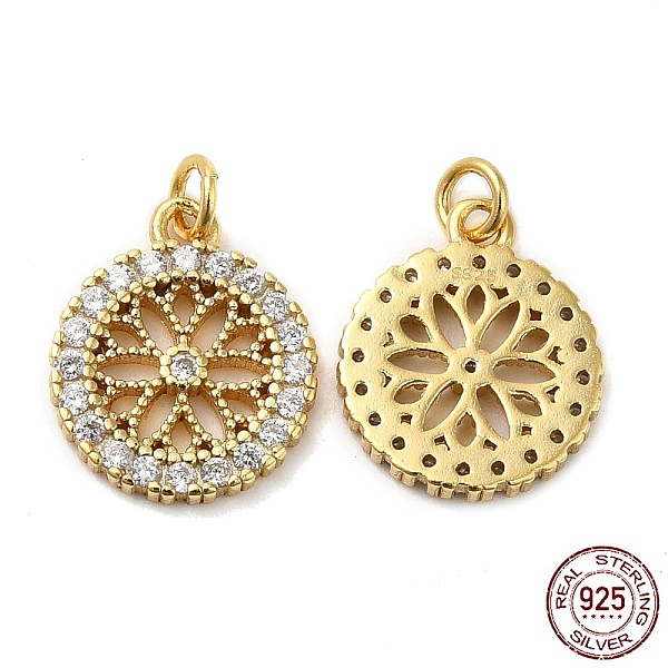 

PandaHall 925 Sterling Silver Micro Pave Cubic Zirconia Charms, Flat Round with Flower Charm, with Jump Ring, Real 18K Gold Plated..., Clear