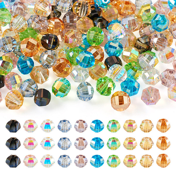 

PandaHall 100Pcs 10 Style Electroplate Transparent Glass Beads, Faceted, Round & Rondelle, Mixed Color, 7.5x6mm, Hole: 1.6mm Glass Round..., Multicolor