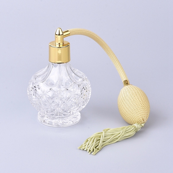

PandaHall Glass Empty Refillable Perfume Atomizer Spray Bottles, with Long Tassel, Yellow, 10.55x6.8cm, Capacity: 80ml Glass Bottle Yellow