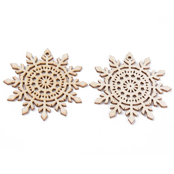 

PandaHall Undyed Natural Wooden Big Pendants, Laser Cut, Snowflake, Antique White, 67x2.5mm, Hole: 2.5mm Wood Snowflake