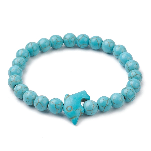 

PandaHall 8MM Round Synthetic Turquoise Beaded Stretch Bracelets, Synthetic Turquoise Dolphin Bead Stretch Bracelets for Women Men, 1/4 inch...