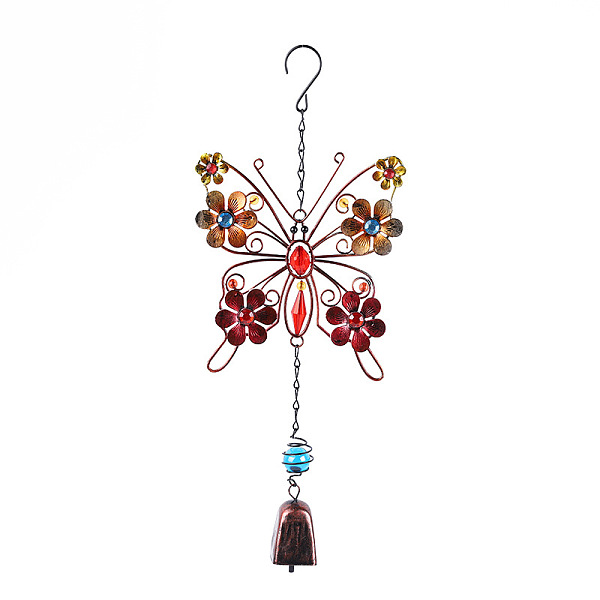 

PandaHall Wind Chimes, Glass & Iron Art Pendant Decorations, with Acrylic, Butterfly, Colorful, 180x90mm Iron Butterfly