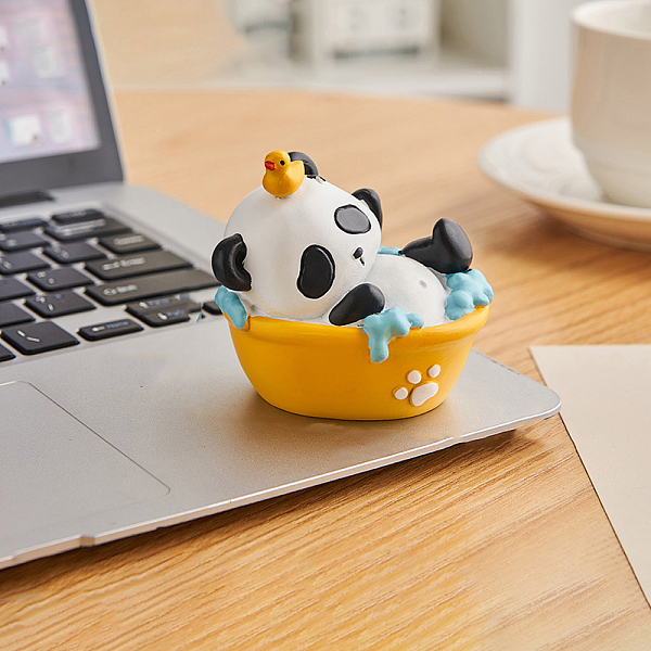 PandaHall Resin Mini Panda Ornament, for Home Office Desktop Computer Decoration, Gold, 55x73x68mm Resin Panda Gold