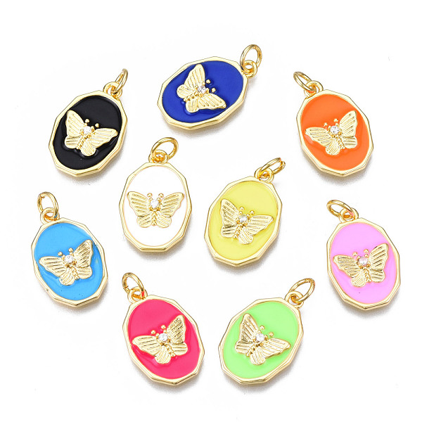 

PandaHall Brass Micro Pave Clear Cubic Zirconia Enamel Pendants, with Jump Ring, Cadmium Free & Nickel Free & Lead Free, Real 16K Gold..., Multicolor