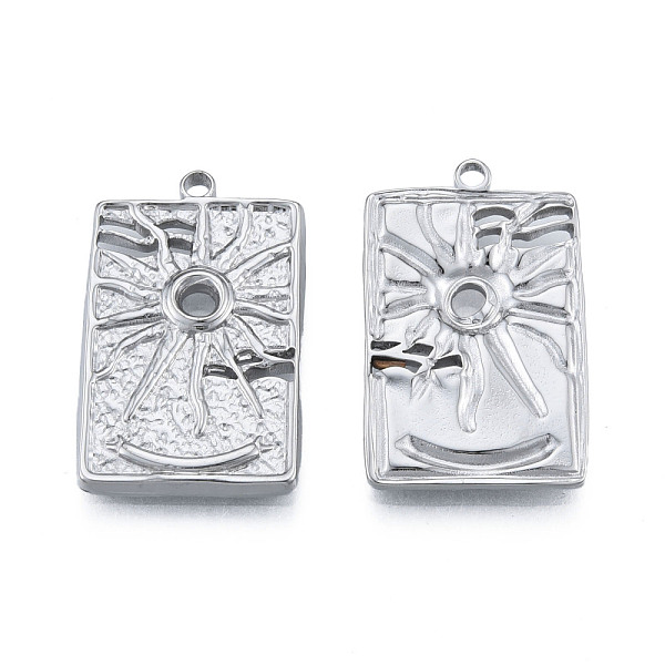 

PandaHall 304 Stainless Steel Pendants, Rectangle with Sun, Stainless Steel Color, 30x18.5x3mm, Hole: 2mm 304 Stainless Steel Rectangle