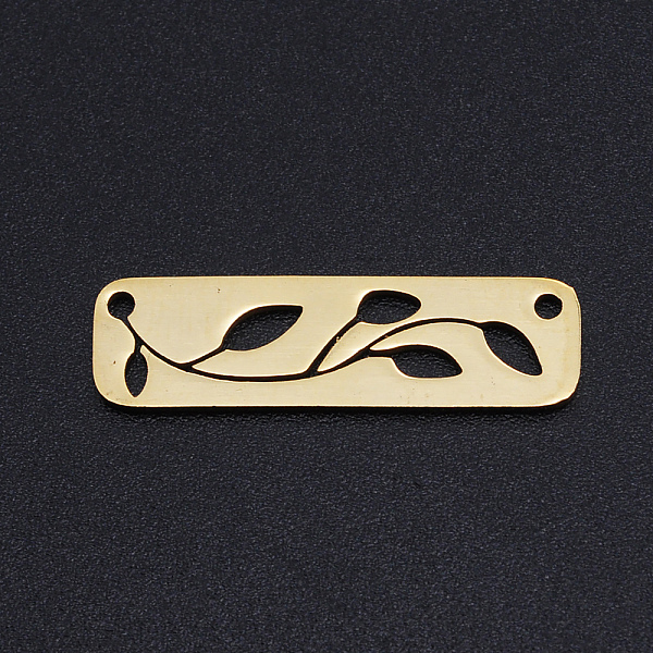 

PandaHall 201 Stainless Steel Links connectors, Rectangle with Leaf, Golden, 26x7x1mm, Hole: 1.4mm 201 Stainless Steel Rectangle