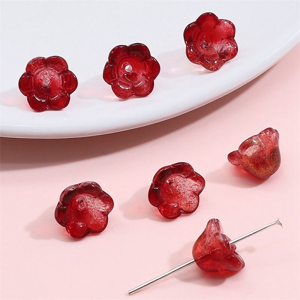 10Pcs Gradient Color Transparent Glass Bead Caps