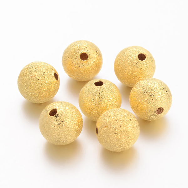 

PandaHall Brass Textured Beads, Nickel Free, Round, Golden Color, Size: about 12mm in diameter, hole: 1.8mm Brass Round