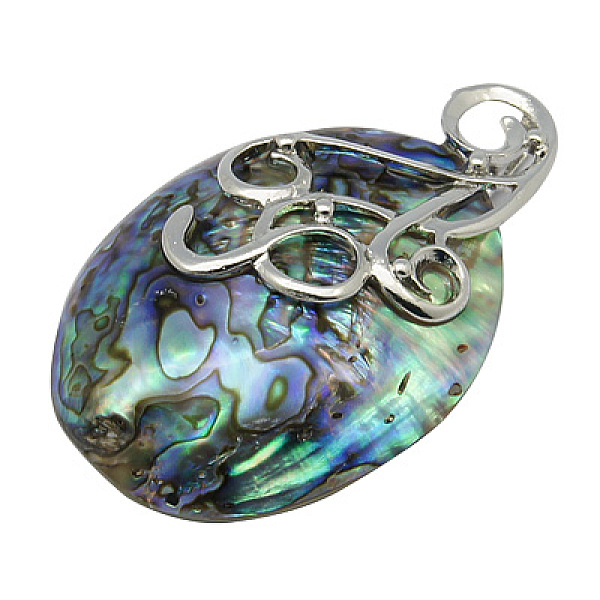 

PandaHall Paua Shell Big Pendants, with Brass Pendant Setting, Nickel Metal Color, Colorful, 59~75x34~40x12mm, Hole: 4.5mm Paua Shell Oval