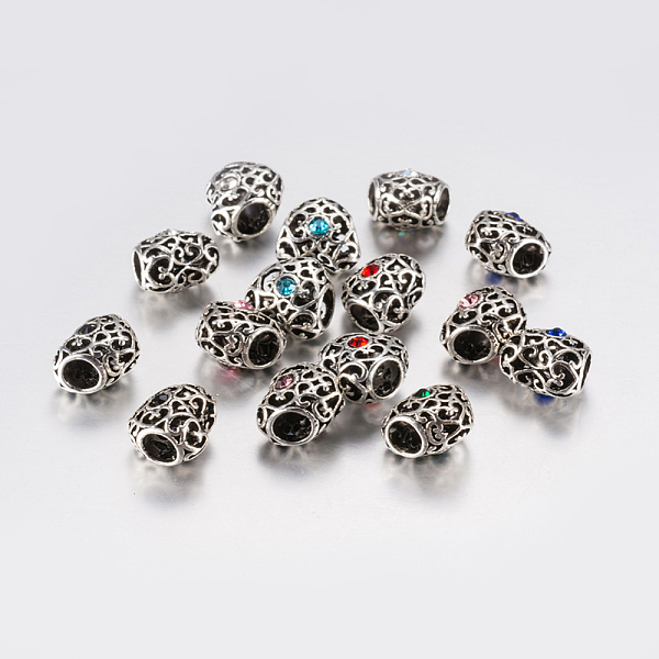 

PandaHall Tibetan Style Alloy Rhinestone European Beads, Large Hole Beads, Heart, Antique Silver, Mixed Color, 12x12.5x10mm, Hole: 5mm..., Multicolor