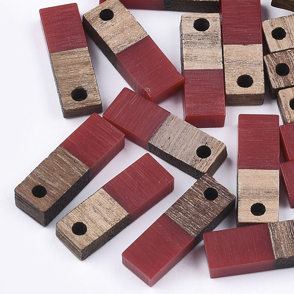 

PandaHall Resin & Walnut Wood Pendants, Rectangle, FireBrick, 17x5.5x3~3.5mm, Hole: 1.5mm Resin+Wood Rectangle Red