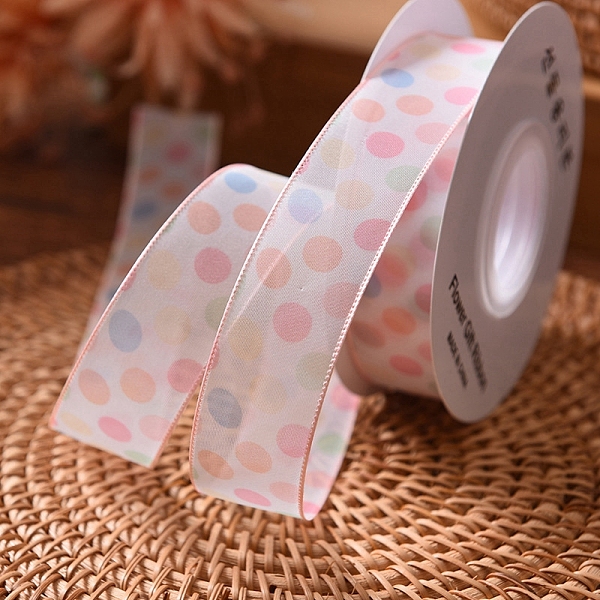 

PandaHall 9M Polka Dot Print Polyester Organza Ribbons, Garment Accessories, Gift Packaging, Pink, 1 inch(25mm), about 9.84 Yards(9m)/Roll...