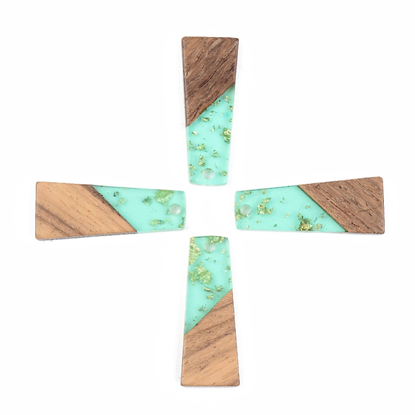 

PandaHall Transparent Resin & Walnut Wood Pendants, with Gold Foil, Trapezoid, Pale Turquoise, 30x12x3mm, Hole: 2mm Resin+Wood Trapezoid..., Cyan