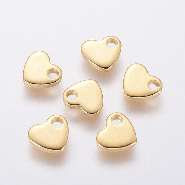PandaHall 304 Stainless Steel Charms, Chain Extender Drop, Heart, Golden, 6x7x1.5mm, Hole: 1.6mm 304 Stainless Steel Heart
