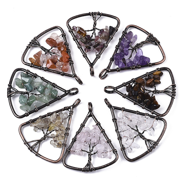 

PandaHall Natural Gemstone Big Pendants, Wire Wrapped Pendants, with Brass Wires, Triangle & Tree, Red Copper, 40x30.5x5~10mm, Hole: 4.5mm...