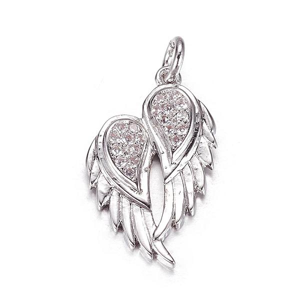 

PandaHall Brass Micro Pave Cubic Zirconia Pendants, Wing, Platinum, 22x13x3mm, Hole: 3mm Brass+Cubic Zirconia Wing