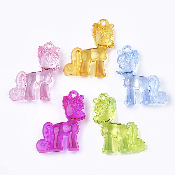 PandaHall Transparent Acrylic Pendants, Unicorn, Mixed Color, 42.5x33x10mm, Hole: 3mm Acrylic Unicorn Multicolor