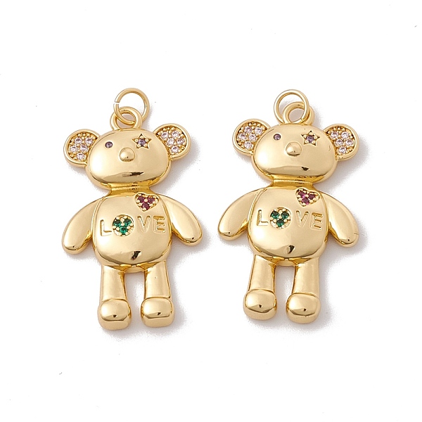 

PandaHall Rack Plating Brass Micro Pave Colorful Cubic Zirconia Pendants, with Jump Ring, Cadmium Free & Nickel Free & Lead Free, Bear with...
