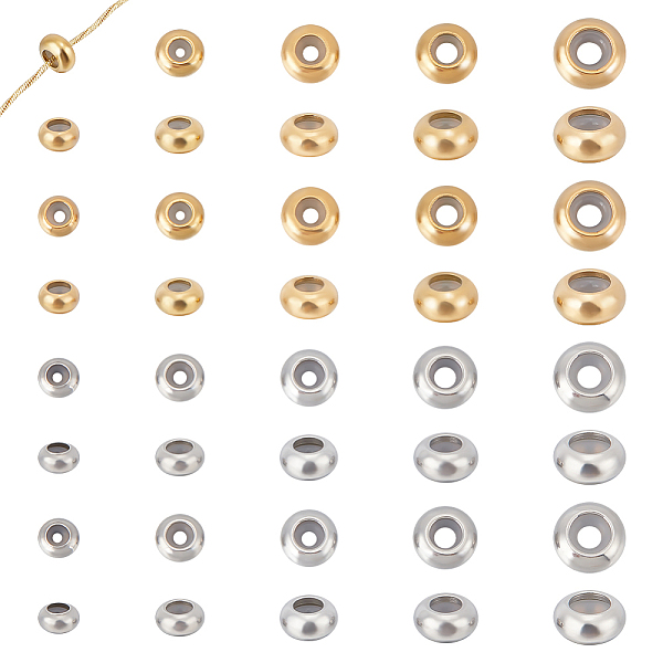 

PandaHall UNICRAFTALE 40 pcs 2 Colors 5 Sizes Slider Stopper Beads Stainless Steel Rubber Spacer Beads 6-10mm Adjustable Slider Clasps...