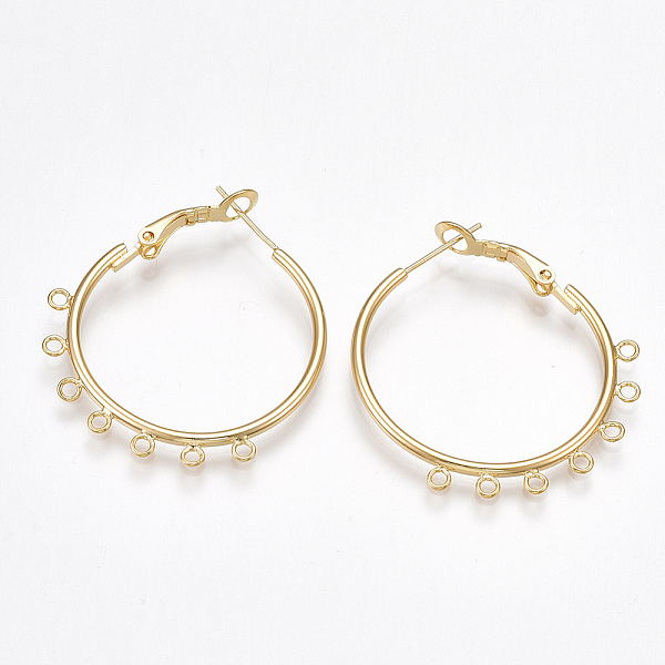 

PandaHall Brass Hoop Earring Findings with Latch Back Closure, Nickel Free, Real 18K Gold Plated, 12 Gauge, 35x31~34x2mm, Hole: 1.5mm, Pin...