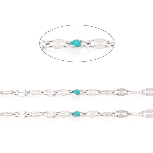 

PandaHall Handmade 304 Stainless Steel Dapped Chains, Cable Chains, with Enamel and Spool, Soldered, Flat Oval, Long-Lasting Plated, Dark..., Cyan