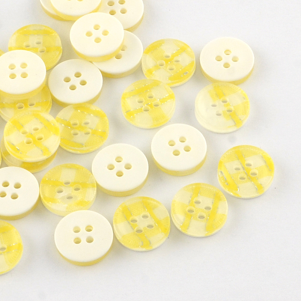 

PandaHall 4-Hole Plastic Buttons, Flat Round, Yellow, 13x3mm, Hole: 1.5mm Plastic Flat Round Yellow
