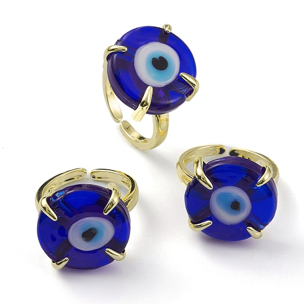 

PandaHall Lampwork Evil Eye Open Cuff Ring, Light Gold Brass Lucky Jewelry for Women, Lead Free & Cadmium Free, Medium Blue, US Size 6 1/4...