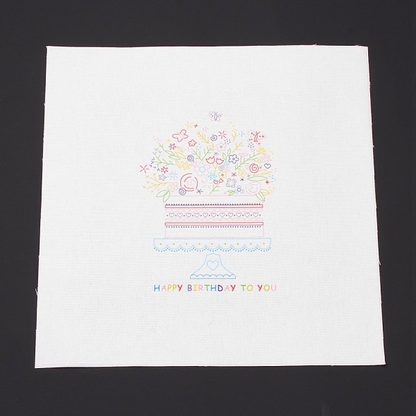 PandaHall DIY Embroidery Fabric with Eliminable Pattern, Embroidery Cloth, Square, Cake Pattern, 28x27.6x0.05cm Cloth Food
