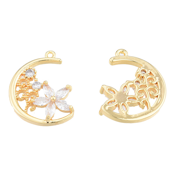 

PandaHall Brass Micro Pave Clear Cubic Zirconia Pendants, Nickel Free, Moon with Flower, Real 18K Gold Plated, 18x14.5x3mm, Hole: 0.8mm...