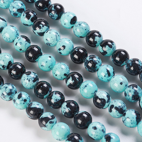 

PandaHall Natural Ocean White Jade/Rain Flower Stone Beads Strands, Dyed, Round, Dark Turquoise, 10mm, Hole: 1mm, about 38~40pcs/strand..., Cyan
